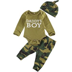 Pasgeboren Baby 3 Stuk Outfit Set Lange Mouw Romper + Camouflage Broek + Hoofdband/Hoed Set Voor Baby jongens Meisjes