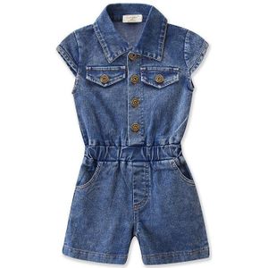 Kids Baby Meisje Overalls Korte Mouw Denim Jumpsuit Turn-Down Kraag Pocket Jeans Overalls Baby Meisje Outfits 2-6Y