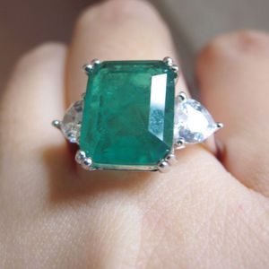 Luxe 925 Sterling Zilveren Ringen Emerald Edelsteen Geboortesteen Wedding Engagement Anniversary Ring Fijne Sieraden Voor Vrouwen