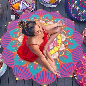 Yoga Ronde Mat Indiase Mandala Tapestry Lotus Mat Yoga Bohemian Bloem Gedrukt Sjaal Kwastje Sunblock Strand Mat
