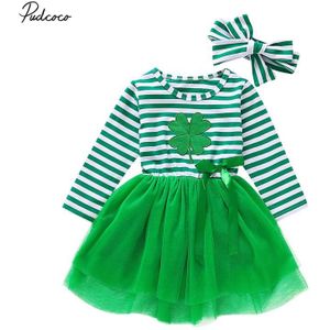 Baby Lente Herfst Kleding 2 Stuks Peuter Baby Kids Meisjes St. patrick Dag Kleding Party Prinses Clover Print Tutu Jurk