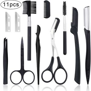 4/6/8/11Pcs Wenkbrauw Shaper Set Wenkbrauw Cutters Gezicht Scheerapparaat Ontharing Scheermes Pincet Brow trimmer Schaar Kam Vrouw Make-Up