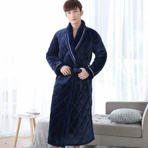 Winter Lang Gewaad Voor Mannelijke Drie Lagen Gewatteerde Badjas Dikke Flanellen Nachtkleding Grote Werven Xxxl Kimono Badjassen Mens Warm Lounge