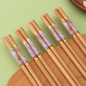 5 Paar Eetstokjes Set Marmering Anti-Skid Chinese Stijl Sushi Rijst Eetstokjes Bamboe Houten Keuken Servies Servies Set