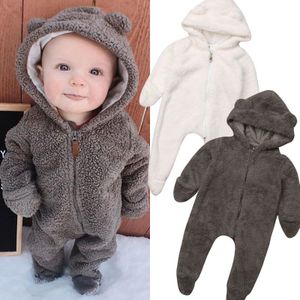 Leuke Pasgeboren Baby Meisje Jongen Winter 3D Oor Hooded Rits Romper Lange Mouw Jumpsuit Outfit Kleding