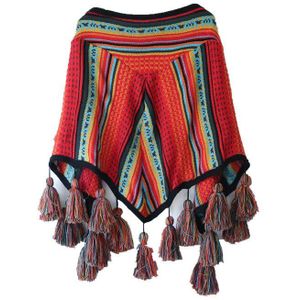 Bohemian Rainbow Kleur dikke Hand knit kwasten sjaal Omzoomd sjaal mantel Geometrische Poncho Hoodie Vesten Reizen dekens