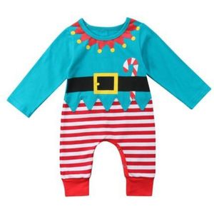 Xmas Pasgeboren Baby Meisjes Jongens Romper Lange Mouw Gestreepte Jumpsuit Outfits Katoenen Kleding Kostuum