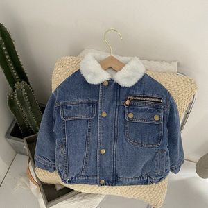 Winter Jongen Jas Kinderen Dikke Plus Fluwelen Jas Jongen Mode Revers Denim Jasje Peuter Uitloper Kids Wol Jassen 2-7Y