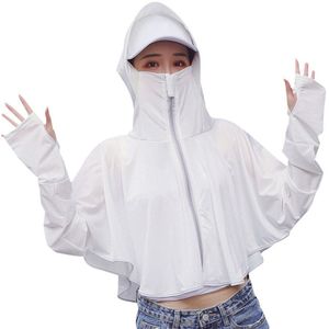 Women Zipper Closure Hooded Tops Sun Protection Clothing Solid Quick Dry Batwing Sleeve Silky Anti-UV Face Cover XIN-Shi
