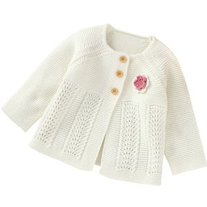 Focusnorm Baby Meisjes Winter Trui Jas Lange Mouwen Enkele Breasted Knit Bloemen Warm Outfits