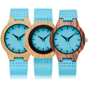 Creatieve Imitatie Hout Quartz Horloge Mannen Vrouwen Houten Horloges Blue Dial Hexagon Case Horloges Lederen Band Paar Lover Wrist