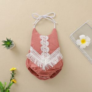 0-18M Pasgeboren Baby Meisjes Halter Romper, Zomer Backless Gehaakte Kant Kwastje Bodysuit Een Stuk Kleding