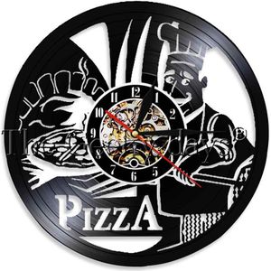 1 Stuk Pizza Tijd Vintage Wandklok Gemaakt Van Vinyl Record Fast Food Klok Handgemaakte Cadeau Voor Pizza Winkel wall Art