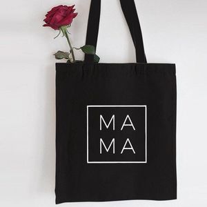 Opvouwbare Tassen Grote Capaciteit Moeder Luiertas Mama Winkelen Canvas Zwart Bag Mom Life Print Herbruikbare Eco Doek Reizen tas