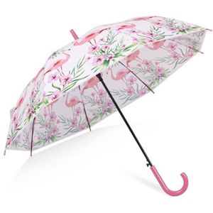 Vrouwen Paraplu Flamingo Transparante Paraplu Meisje Lange Handvat Paraplu Verse En Eenvoudige Student 'S Windscherm Paraplu