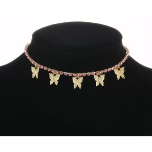 Vkme Kristallen Vlinder Hanger Ketting Voor Vrouwen Mode Goud Zilver Kleur Rhinestone Choker Partij Sieraden