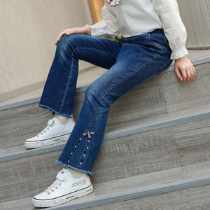 Lente Meisjes Jeans Stevige Broek Voor Meisjes Mode Herfst Toevallige Elastische Taille Kinderkleding 4-16 Jaar oude