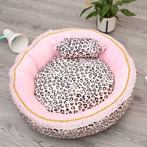 Korea Stijl Prinses Hond Kat Bed Roze Luipaard Huisdier Huis Slaapzak Hond Bed Met Kussen Puppy Kussen Kennel Sofa cama Perro