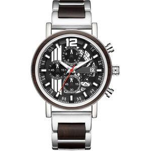 Legering & Hout Gecombineerd Band Horloges Mens Multifunctionele Chronograaf Quartz Kalender Horloge Unieke Staal Houten Klok Mannelijke Reloj