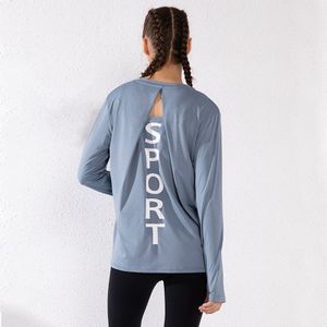 Herfst Vrouwen Brief Sport T Shirts Losse Sneldrogende Lange Mouw Duim Gat Yoga Shirts Buitenshuis Running Training top