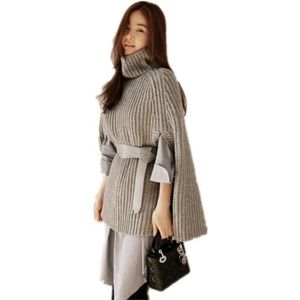 Herfst Winter Mode Witte Runway Black Poncho En Capes Losse Truien Lange Gebreide Wollen Trui Vrouwen Kerst Jas