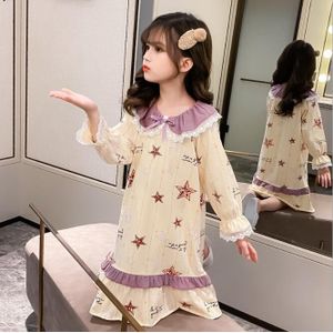 Pyjama Voor Meisjes Herfst Tiener Meisjes Star Print Katoen Kant Nachtjapon Jurken Baby Meisje Thuis Kleding Kids Slaap Slijtage