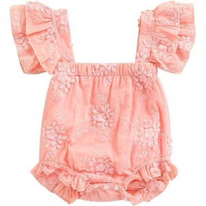 Mooie Schattige Baby Meisje Romper Jumpsuit Katoen Geborduurde Bloem Ruches Mouwloze Vierkante Hals Snap Kruis Baby Meisje Bodysuit