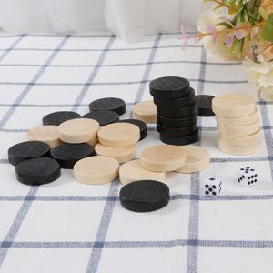 30Pcs Houten Dammen Dammen Backgammon Schaakstukken Voor Kid Board Game 2 Dobbelstenen