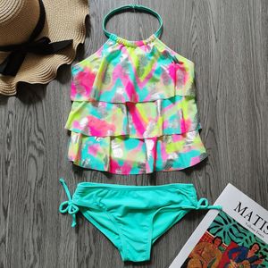 6-14 Jaar Meisje Badpak Kids Shine Print Tweedelige Kinderen Badmode Tankini Cross Terug Meisjes Badpak tiener Beachwear