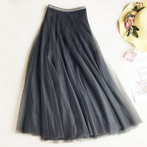 Gigogou Zomer Mesh Vrouwen Plooirok Solid Hoge Taille Een Lijn Tule Rokken Chic Lange Maxi Tutu Rok Strand tule Rok