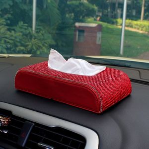 Luxe Mode Handdoek Papier Cover Case voor Auto Home Office Gebruik Rood Wit Sparkly Kristallen Lederen Auto Tissue Box