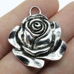 10 stks / partij Charms Rose Antiek Zilver Kleur Rose Flower Charms Hangers Voor Armbanden Flower Rose Charms