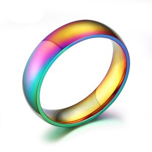 Man Vrouwen Rainbow Kleurrijke Ring Rvs Wedding Band Ring Breedte 6mm Maat 7-14