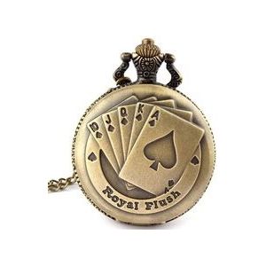 10 pcsFlush Poker Patroon Ketting Horloge Vintage Stijl Bronzen Hanger Ketting Klok Quartz Zakhorloge Xmas P80