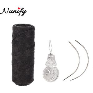 Nunify 1 Roll Zwarte Katoenen Draad Haar Weave Draad Met Gebogen Naalden Haar Weven Naalden Voor Hair Extension Tool