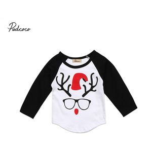 Pasgeboren Kind Baby Jongens Kerst Herten Bril Kerstman Lange Mouwen T-shirt Tops Casual Kleding Kostuum