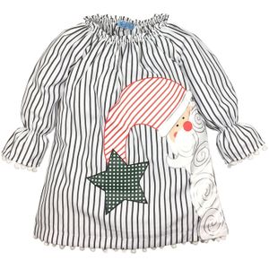 (9M-6T) kinderen Nieuwjaar Gestreepte Omzoomd Santa Print Jurk Voorkeur Comfortabele Jurk Платье Для Девочки Baby Jurk F4 *
