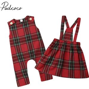 Baby Zomer Kleding Kerst Zus Match Xmas Mouwloze Kleding Romper Strap Jurk Meisje Rood Gecontroleerd Plaid Outfit