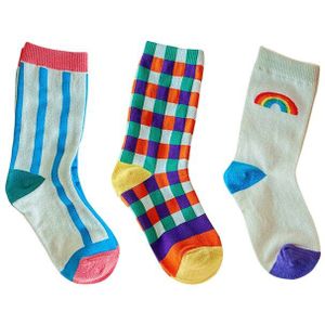 3Pairs Kinderen Katoenen Sokken Regenboog Print Sokken Jongens Meisjes Kids Grappige Kleurrijke Schoeisel Student Mode Geschikt Voor 1-8Y