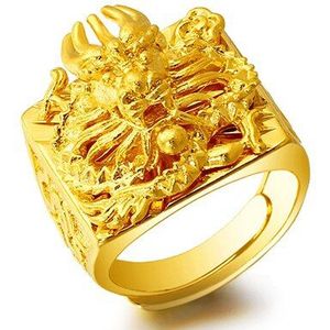 Gouden Ring Top Geen Fade Vietnam Alluviale Gouden Draak Ringen Verstelbare Vuist Knokkels Ringen Sieraden Voor Mannen