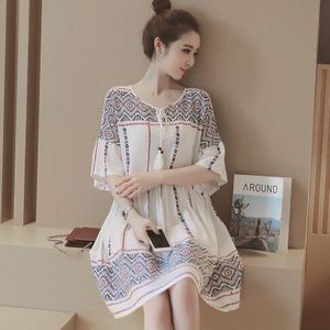 Zomer Mode Afdrukken Ronde Kraag Zwangere Vrouwen Shirts Korte Mouwen Bohemian Moederschap Katoen Blouses