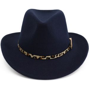 Mode Luipaard print Gesp Versierd Western Cowboy Hoed Mannen Vrouwen Roll Brim Wolvilt Jazz Fedora Hoeden Panama sombrero
