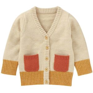 0-24M Pasgeboren Baby Jongen Meisje Mode Patchwork Contrast V-hals Single-Breasted Lange Mouwen Vest Trui gebreide Jas