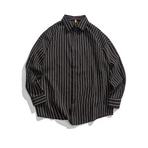 Koreaanse Stijl Streetwear Dunne Gestreepte Oversize Lange Mouwen Mannen Shirt