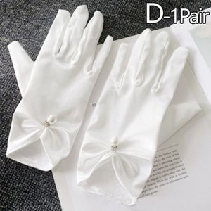 1 Paar Bridal Wedding Hand Handschoenen Vrouwen Parel Elegante Korte Wit Volledige Vinger Kant Satijn Wanten Accessoires