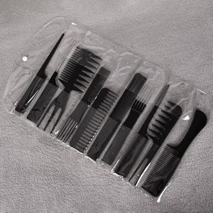 Leeons 10Pcs Zwarte Professionele Kammen Staart Kam Carbon Antistatische Kam Haar Knippen Kam Gratis Opslag tas