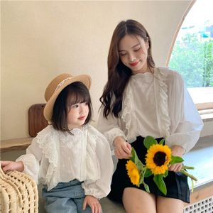 Familie Bijpassende Outfits Shirts Casual Koreaanse Ruche Bladerdeeg Mouwen Mama En Me Kleding Herfst Moeder En Dochter Blouse