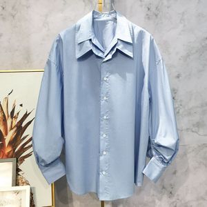 Deat Dubbele Turn-Down Kraag Enkele Breasted Blauw Shirt Lente En Zomer Mode Vrouwelijke Blouse WL70405L