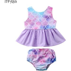 Pasgeboren Peuter Kids Baby Meisje Zeemeermin Vest Tops Jurk Shorts Broek Set 1-4 T tweedelige bikini pak