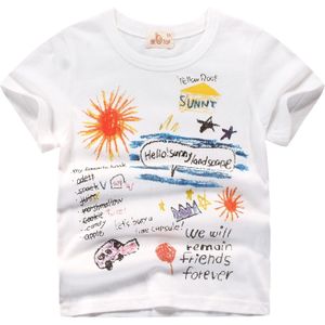 Linling Mode Baby Jongens Hand Getrokken Patroon Top Tees Wit Cartoon T-shirt Kinderen Met Korte Mouwen Zomer Meisjes T shirt P31